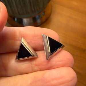 Sterling Silver 925 &  Black Onyx Inlay Earrings. Vintage.